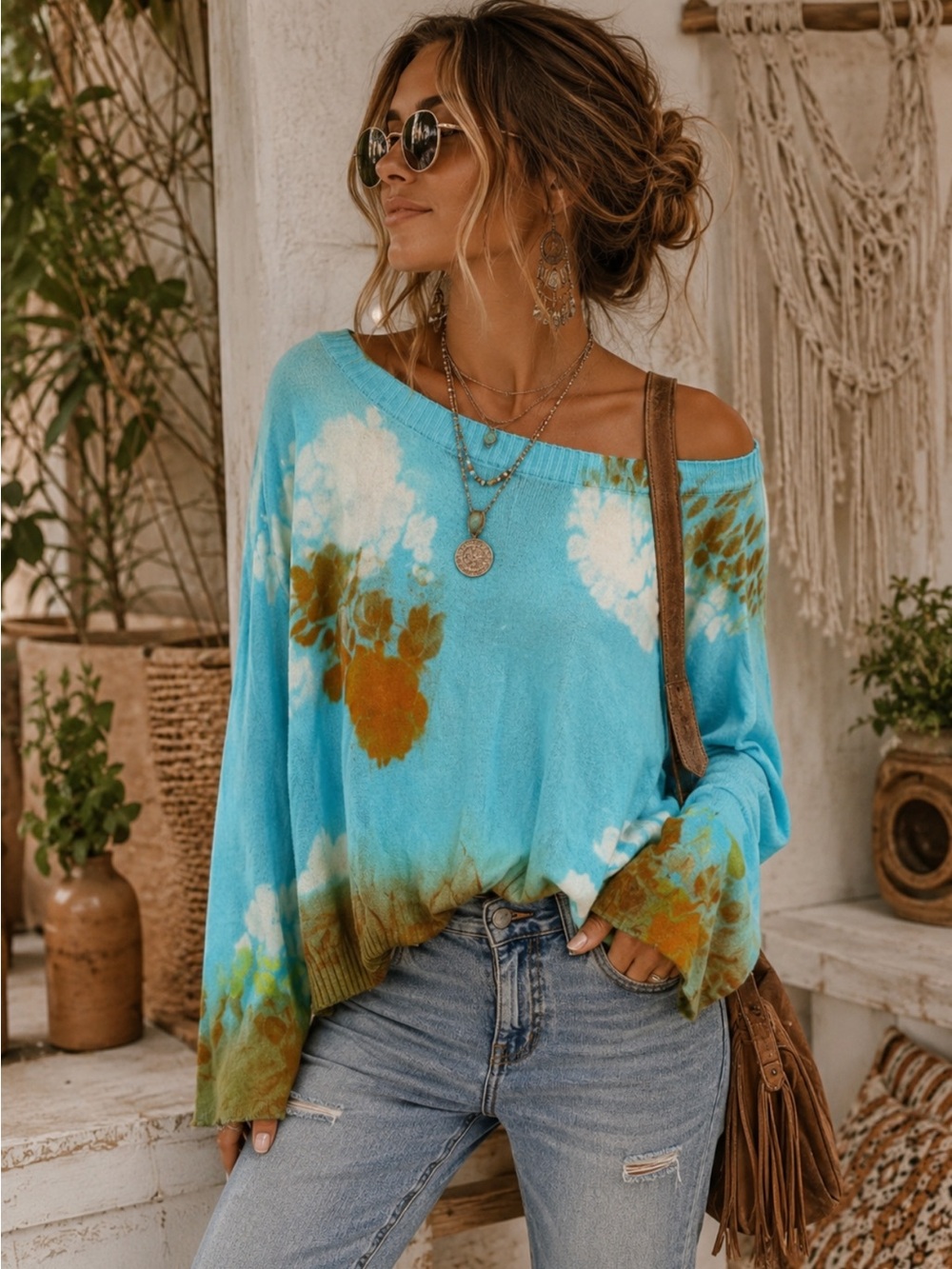Marika Charles Lulu Turquoise Tie Dye Lightweight Sweater NWT Sz
